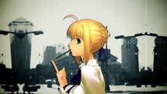 Photoshop food saber blondes anime girls green eyes fate stay 