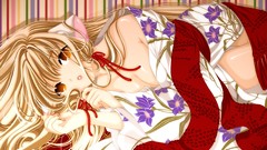 Photoshop red eyes anime girls chobits chii animal ears yukata 