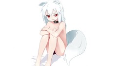 Photoshop tears collar white hair red eyes anime girls animal 