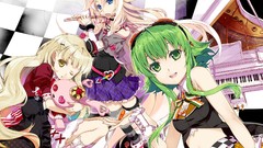 Piano long hair blue eyes green eyes flute vocaloid green hair 