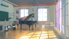 Piano room window interior