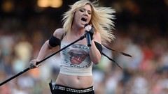 Pierced navel microphones woman