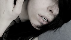 Piercing brunettes woman blue