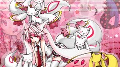 Pikachu Pokemon skirts pink hair pink eyes tights hatsune miku 