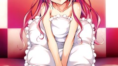 Pillows pink hair long hair anime girls tails to-love-ru nude 