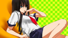 Pillows skirts barefoot anime girls blue eyes school uniforms 