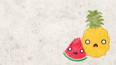 Pineapples fruits watermelons white