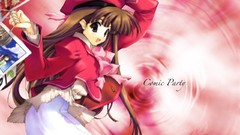 Pink Anime hats Bags skirts long hair anime girls brown eyes 