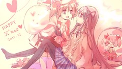 Pink Anime santa Ribbons santa claus skirts pink hair long hair 