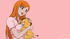 Pink background bleach inoue orihime orange hair stuffed 