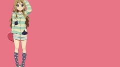 Pink background blondes long hair anime girls blue eyes k - on 