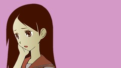 Pink background faces schoolgirls long hair anime girls brown 