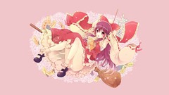 Pink background long hair anime girls hakurei reimu touhou miko 