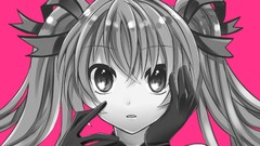 Pink background long hair anime girls hatsune miku vocaloid 