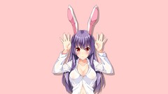 Pink background navel red eyes shirts blush long hair anime 