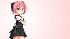 Pink background Ribbons skirts pink hair pink eyes anime girls 
