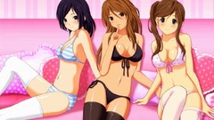 Pink background stockings lingerie k - on panties three girls 