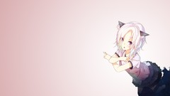 Pink background white hair skirts anime girls open mouth 