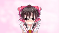 Pink blush brown eyes brunettes hakurei reimu touhou pixiv miko 