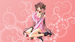 Pink brown anime girls boots carnelian cleavage