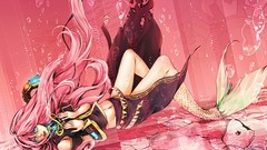 Pink bubbles fish headphones navel belts mermaids pink hair 