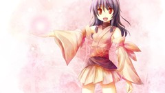 Pink cartoons red eyes anime girls animal ears Japanese clothes 