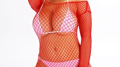 Pink denise milani cleavage bikini huge boobs