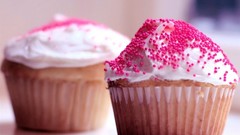 Pink dessert cupcakes icing sprinkles