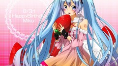 Pink dress anime girls hatsune miku vocaloid bare shoulders ren 