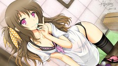 Pink eyes anime girls brunettes bra underwear panties soft 