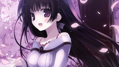 Pink flowers drawings long hair anime girls black hair purple 