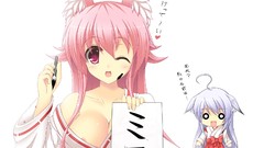 Pink hair animal ears cleavage