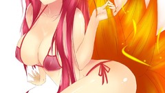 Pink hair anime girls animal ears tails bikini