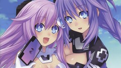 Pink hair anime girls blue eyes braids purple hair video games 