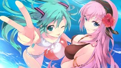 Pink hair anime girls blue eyes hatsune miku vocaloid megurine 
