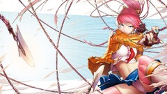 Pink hair anime girls blue eyes ponytails underwear panties 