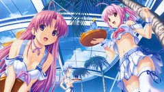 Pink hair anime girls game cg tropical kiss bikini