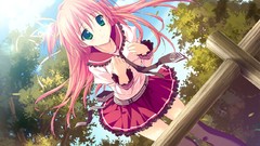 Pink hair anime girls green eyes seifuku hoshizora e kakaru 