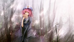 Pink hair anime girls touhou saigyouji yuyuko video games