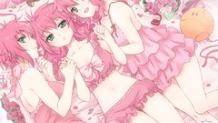 Pink hair bare shoulders