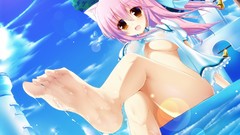 Pink hair barefoot yellow eyes nekomimi animal ears
