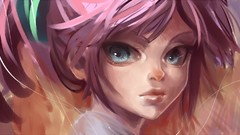 Pink hair blue eyes artwork soft shading
