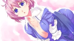 Pink hair blue eyes touhou cleavage open shirt Pino