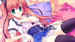 Pink hair bra seifuku cleavage soft shading thigh highs open 