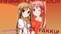 Pink hair long hair anime girls blue eyes brown eyes brunettes 