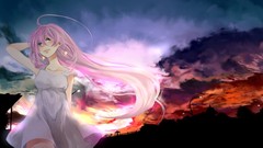 Pink hair long hair anime girls blue eyes skies vocaloid 