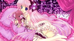 Pink hair long hair anime girls blue eyes underwear panties