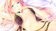 Pink hair long hair anime girls blue eyes vocaloid megurine 