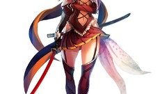 Pink hair long hair anime girls detached sleeves thigh highs