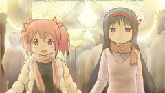 Pink hair long hair anime girls mahou shoujo madoka magica 